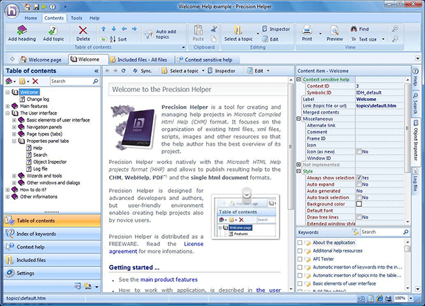 Screenshot Virtual Treeview example for help projects tool