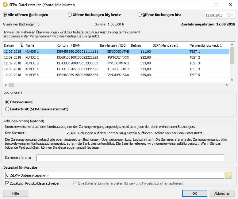 Screenshot SEPA-Transfer-Import-Export