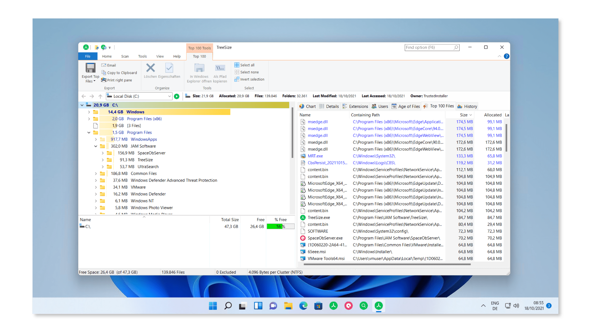 TreeSize Top 100 Files in Windows 11