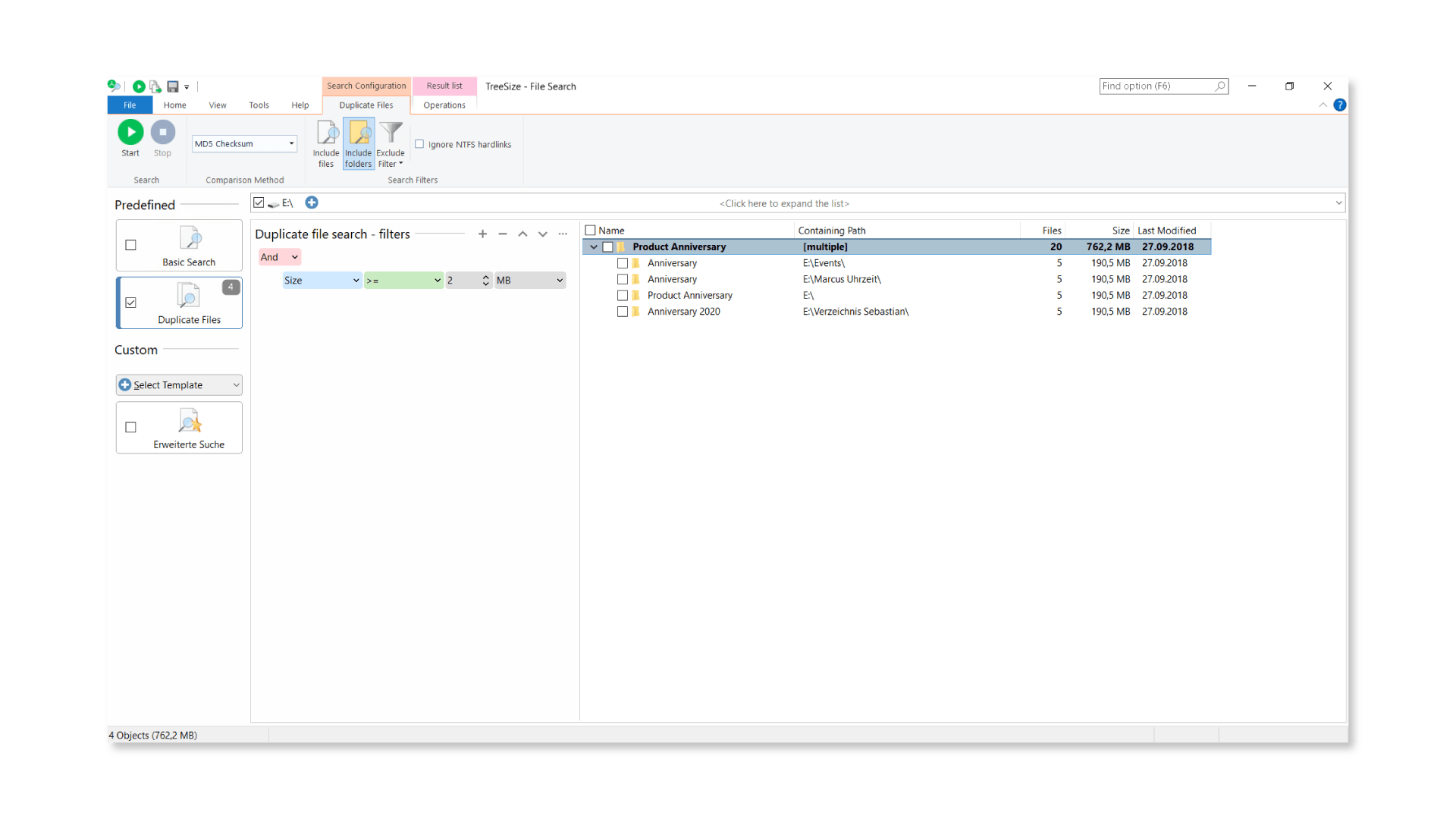 TreeSize Duplicate Folder Search