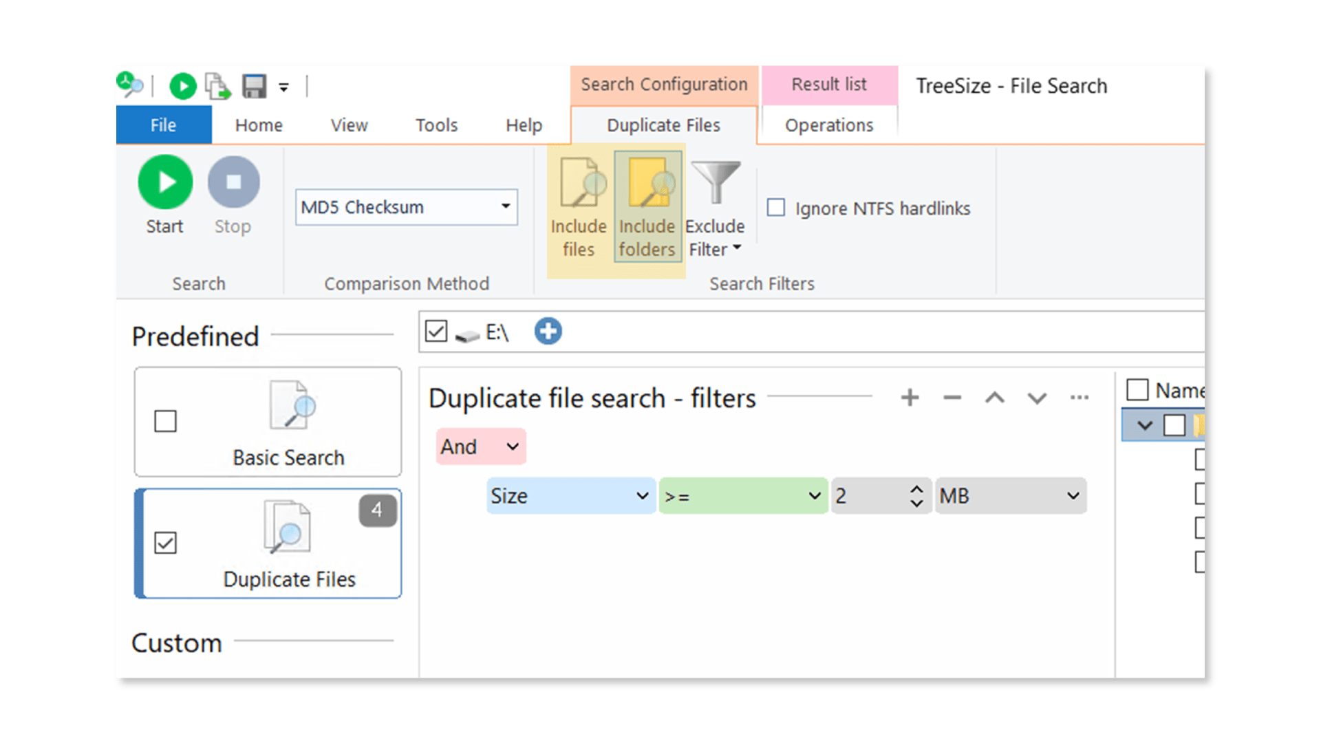TreeSize Check Duplicate Folder Search