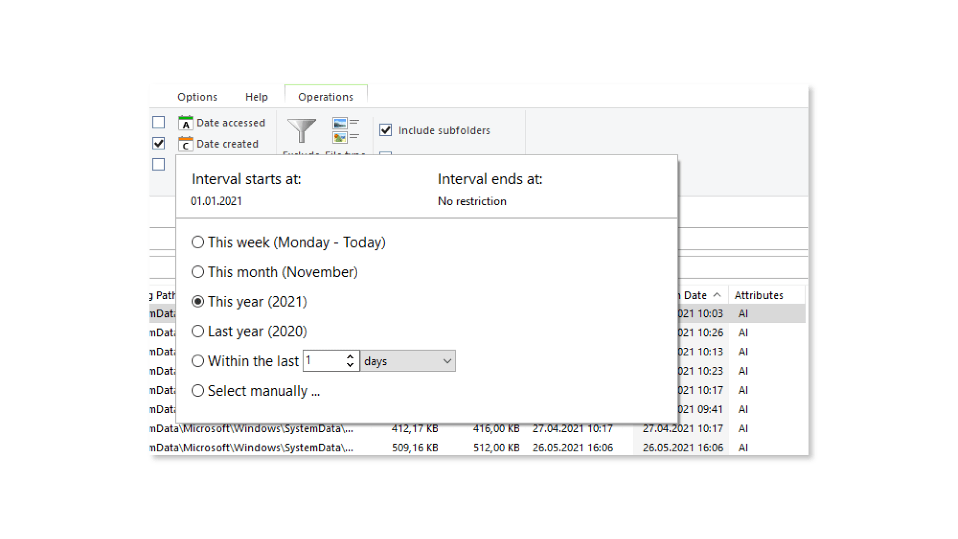 UltraSearch Professional date filters