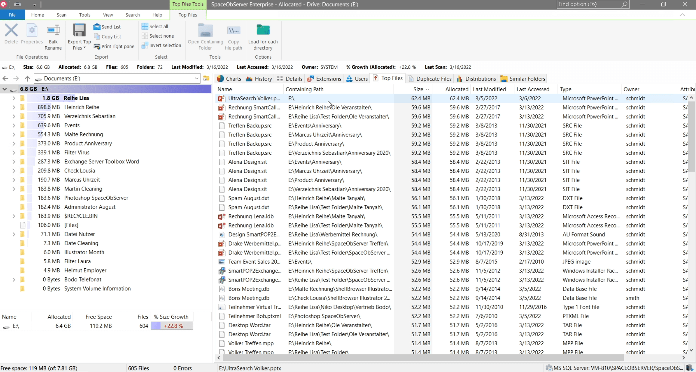SpaceObServer Find biggest files