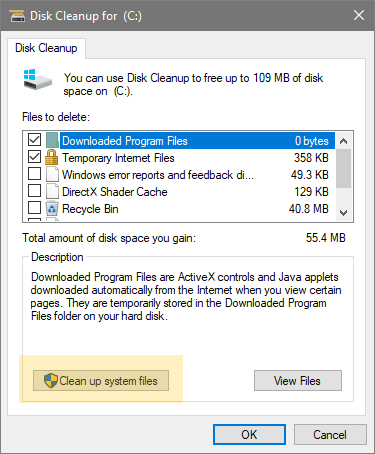 Windows Disk Cleanup under Windows 10