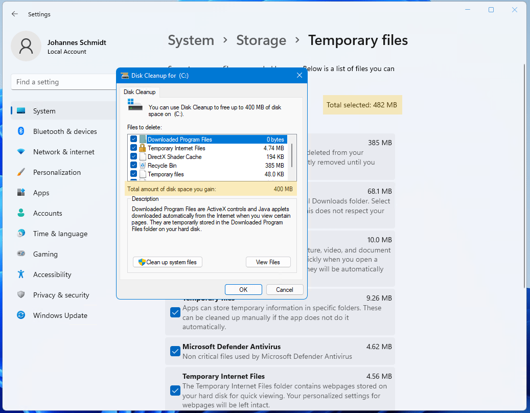 Comparison Windows Disk Cleanup