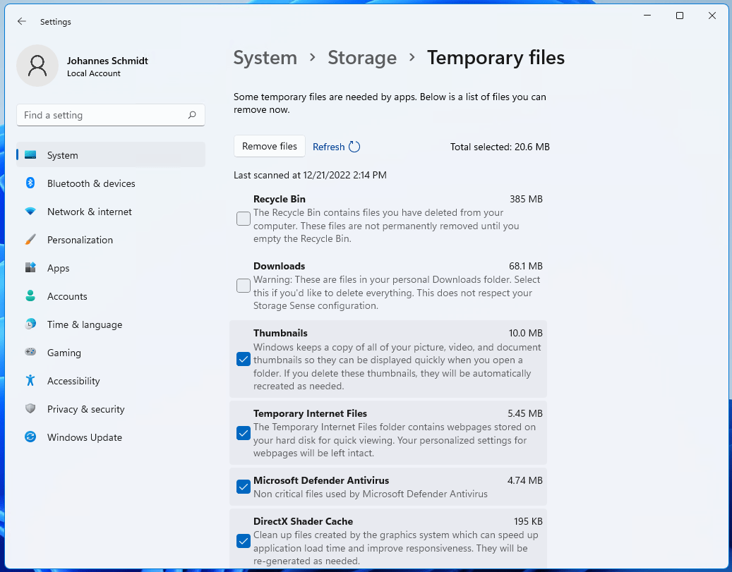 Delete temporary files under Windows 11