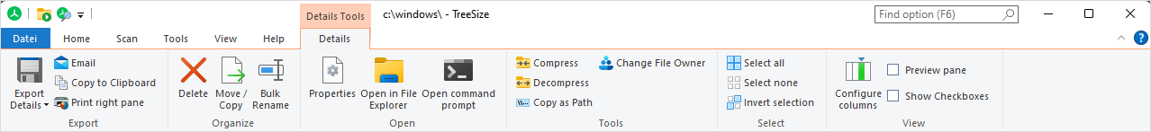 TreeSize Details Ribbon Tab