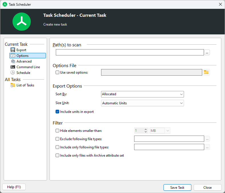 TreeSize scheduler options