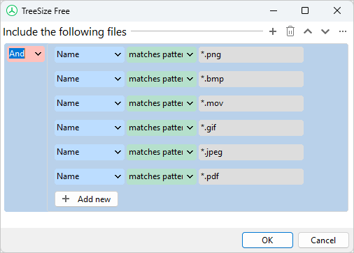 Screenshot TreeSize Free Columns-Filter