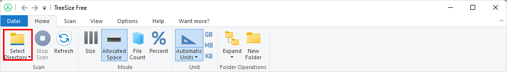 Screenshot TreeSize Free shows new scan 