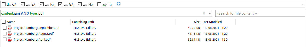 Regular expressions for the content search of UltraSearch Professional