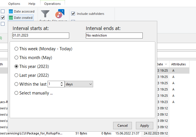 UltraSearch Professional date filters in detail